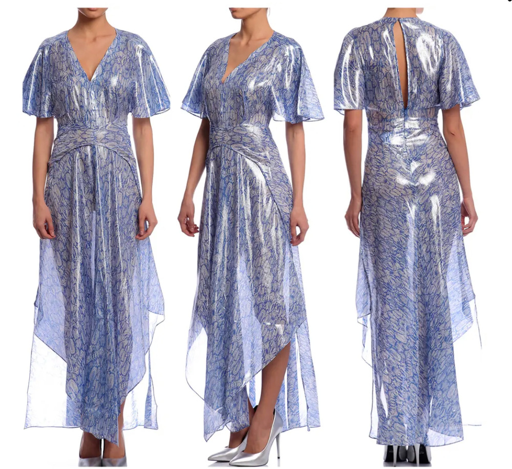 Maje Womens Rolls Silk Metallic Maxi Dress Statement Avant Garde Evening XS
